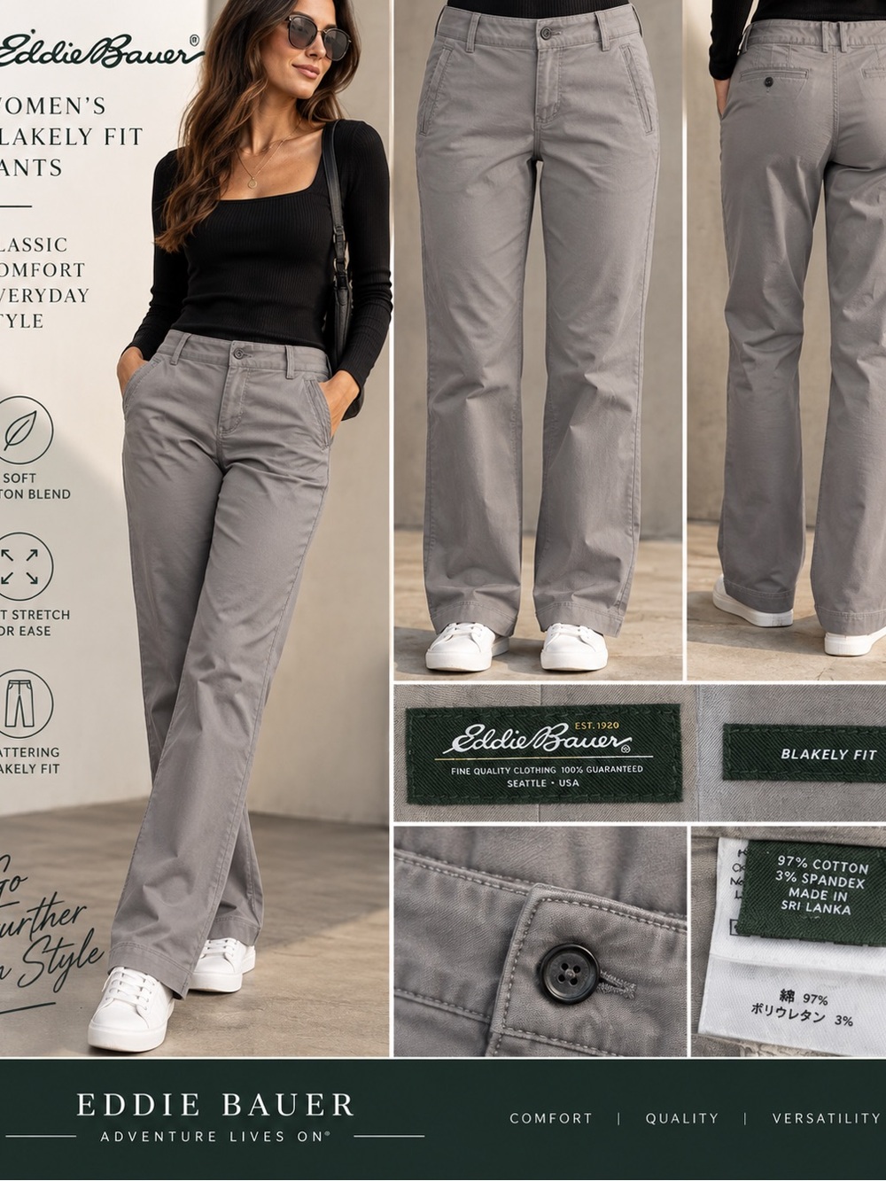 Eddie Bauer Women’s Blakely Fit Chinos — Gray size 14